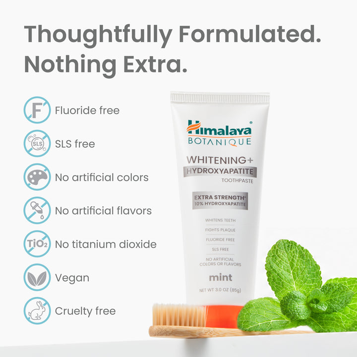 Himalaya Botanique Whitening+ Hydroxyapatite Extra Strength 10% nHA Mint Toothpaste, fluoride free, SLS free, vegan and cruelty free