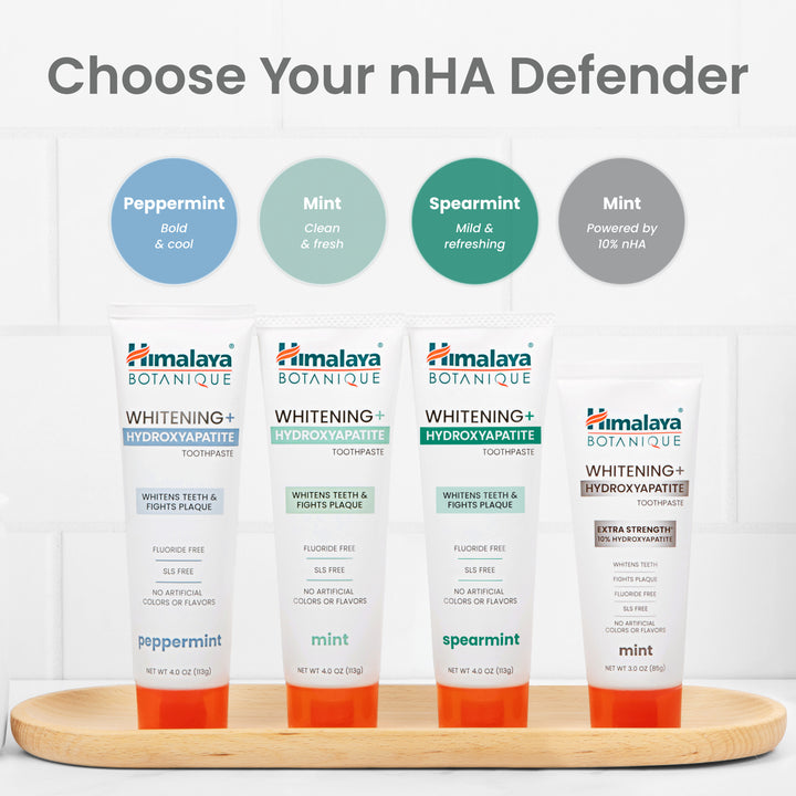 Himalaya Botanique Whitening+ Hydroxyapatite Toothpaste in Peppermint, Mint, Spearmint and Extra Strength 10% nHA Mint