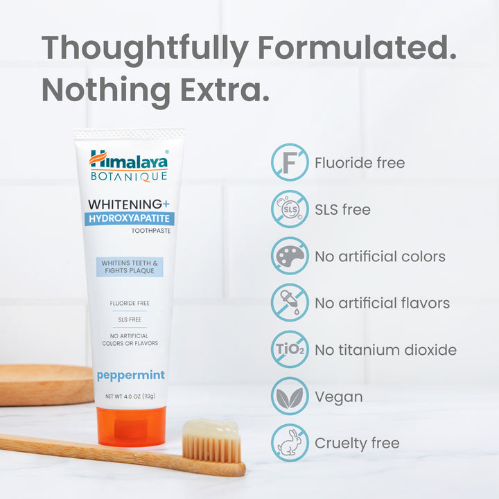 Himalaya Botanique Whitening+ Hydroxyapatite Peppermint Toothpaste, fluoride free, SLS free, vegan and cruelty free