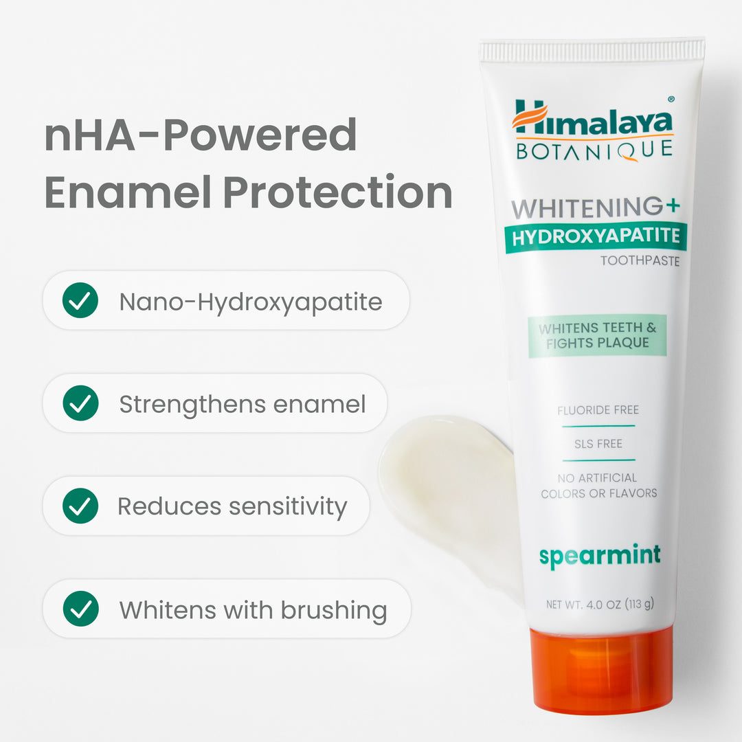 Himalaya Botanique Whitening+ Hydroxyapatite Spearmint Toothpaste strengthens enamel, reduces sensitivity and whitens with brushing