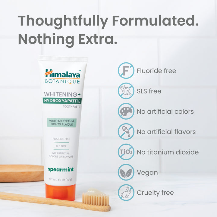 Himalaya Botanique Whitening+ Hydroxyapatite Spearmint Toothpaste, fluoride free, SLS free, vegan and cruelty free