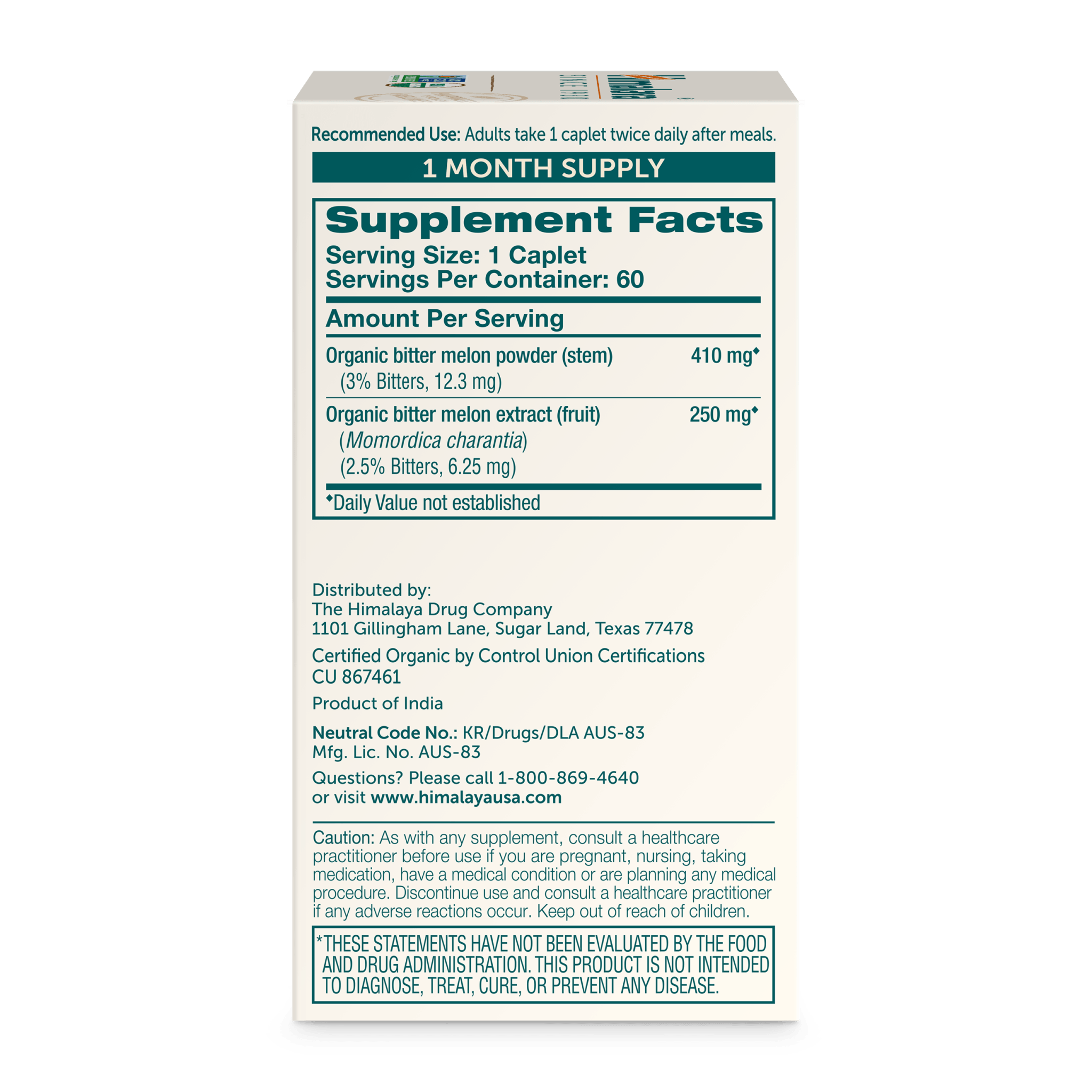 Blood Sugar Support Organic Bitter Melon Himalaya Himalaya